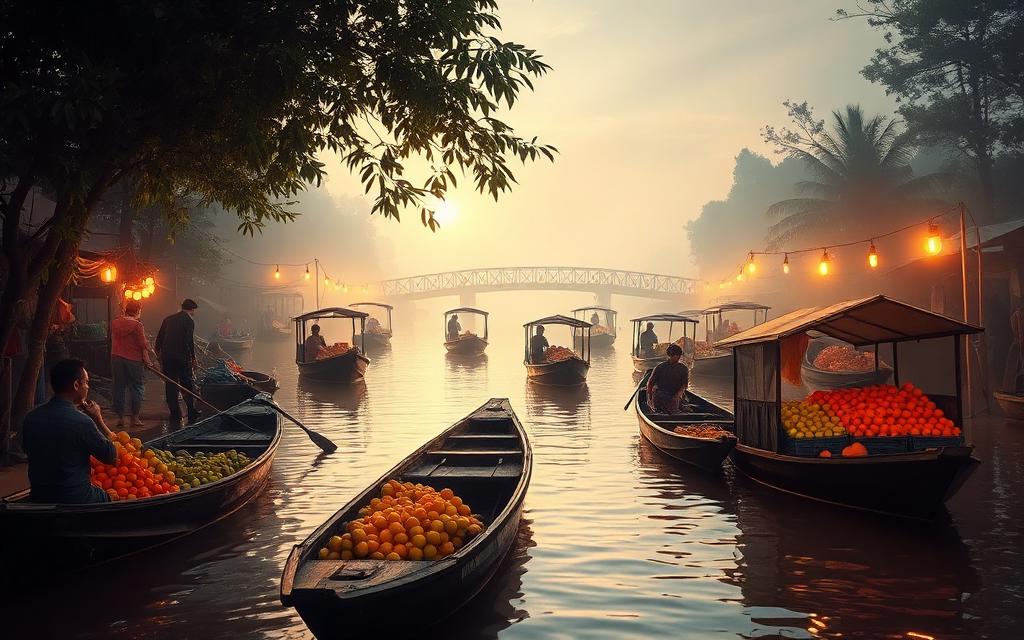 Chợ nổi miền Nam trong sương sớm